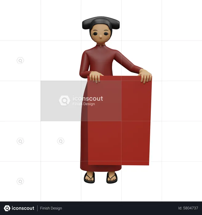 Junge Frau mit chinesischem Banner  3D Illustration