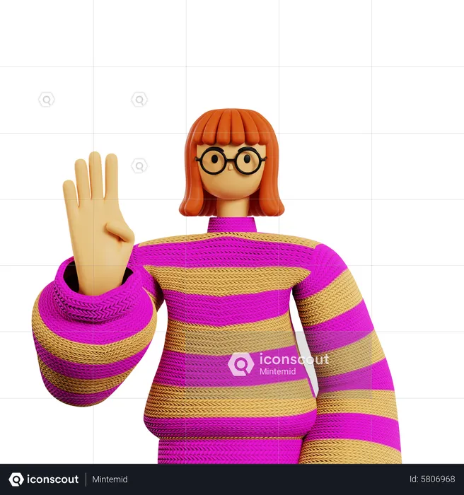 Junge Frau zeigt vier Finger pose  3D Illustration