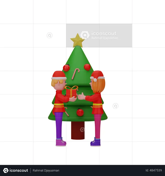 Junge gibt Mädchen Weihnachtsgeschenk  3D Illustration