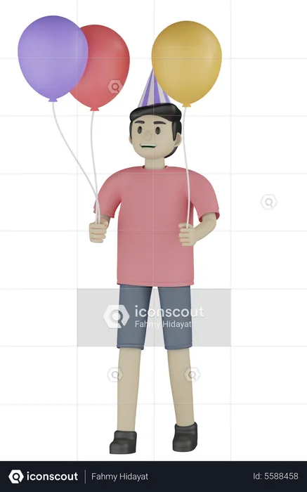 Junge der luftballons hält  3D Illustration