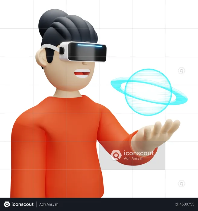 Junge lernt mit VR-Technologie  3D Illustration