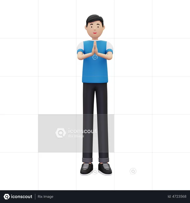 Junge mit Namaste-Geste  3D Illustration