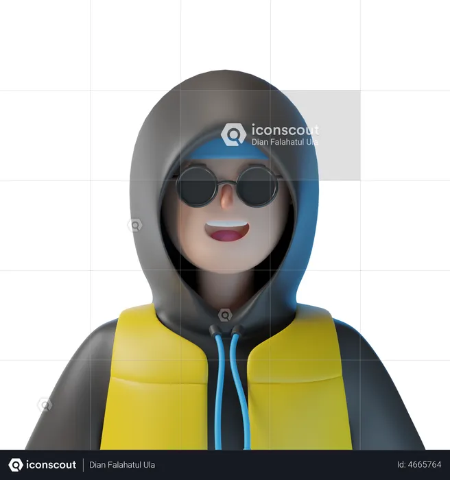 Junge mit Schutzbrille und Kapuzenpullover  3D Illustration