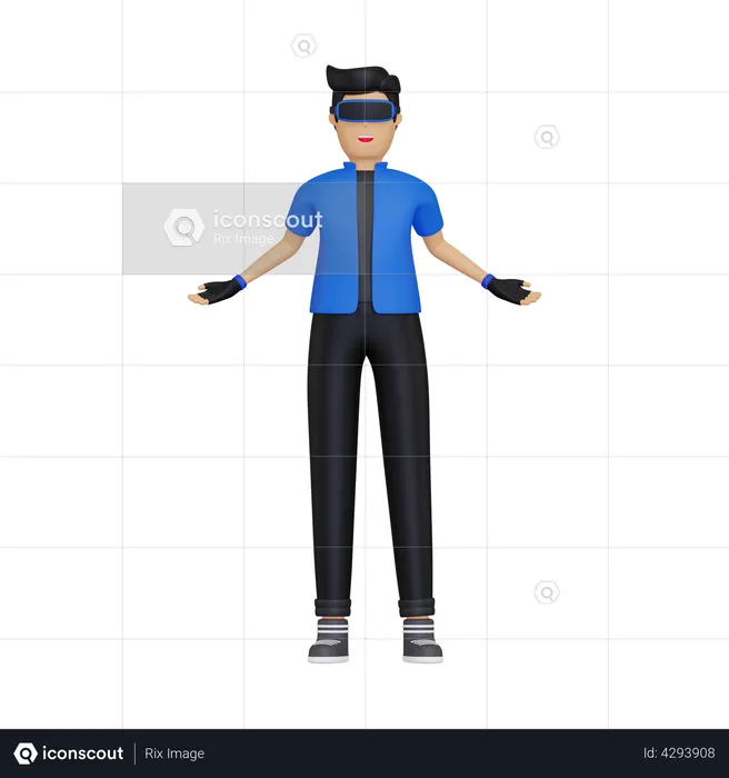 Junge nutzt VR-Technologie  3D Illustration