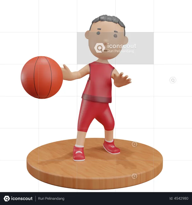 Junge, der Basketball spielt  3D Illustration