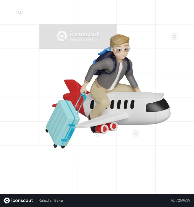 Junge reist mit dem Flugzeug  3D Illustration