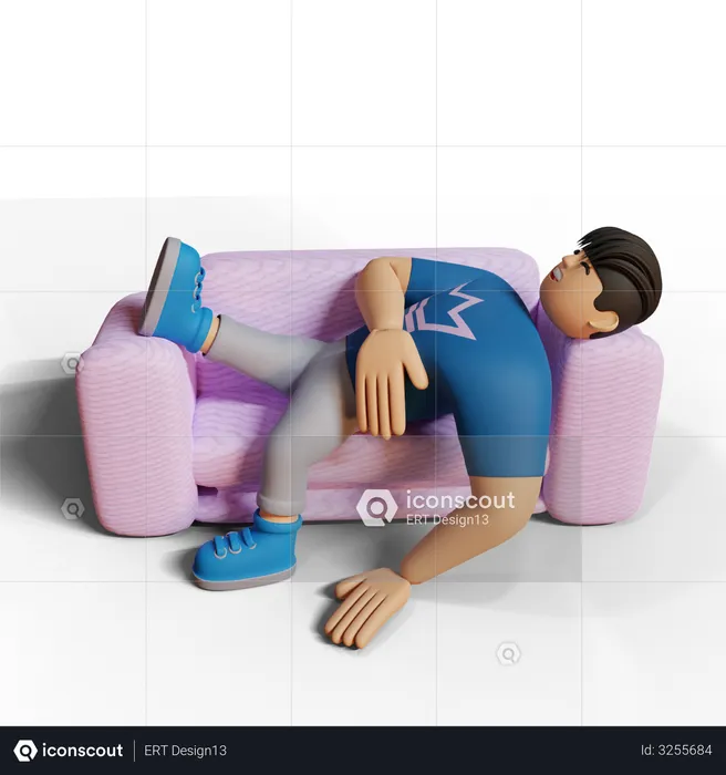 Junge schläft auf dem Sofa  3D Illustration