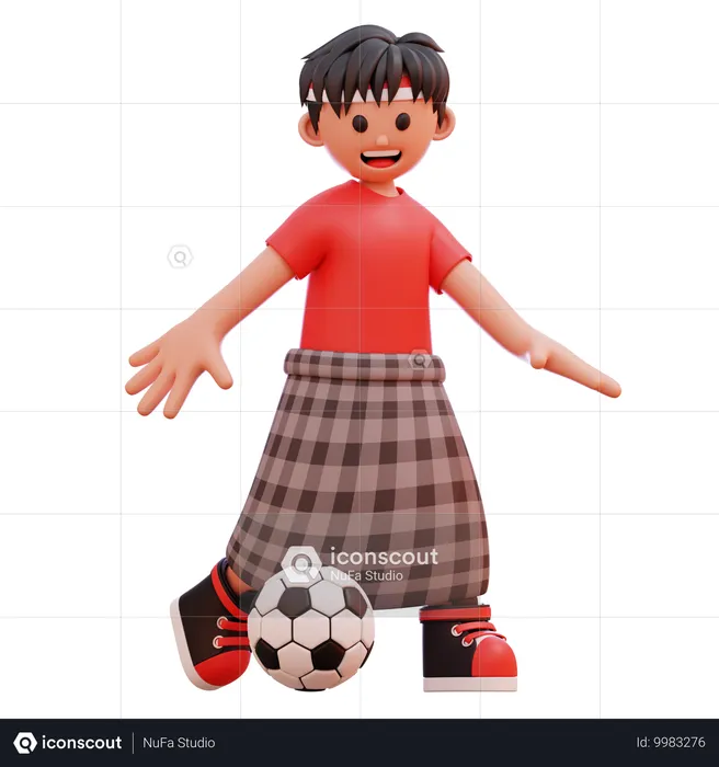 Junge spielt Ball mit einem Sarong-Tuch  3D Illustration