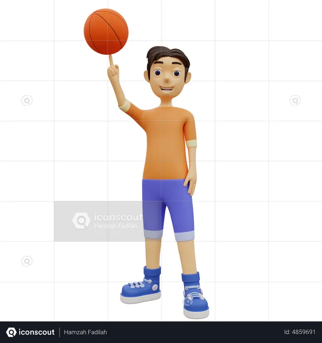 Junge spielt Basketball auf einem Finger  3D Illustration