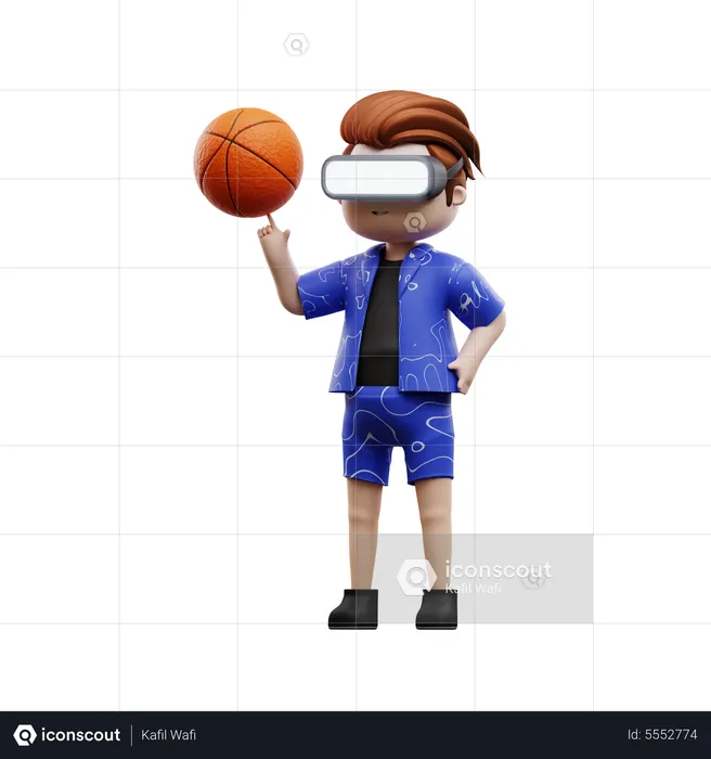 Junge spielt Basketball mit VR-Headset  3D Illustration