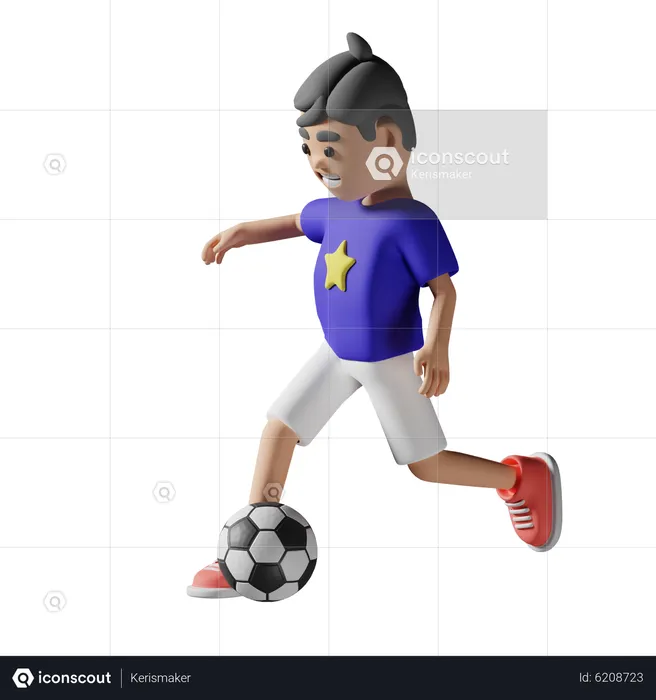 Jungen spielen Fußball  3D Illustration