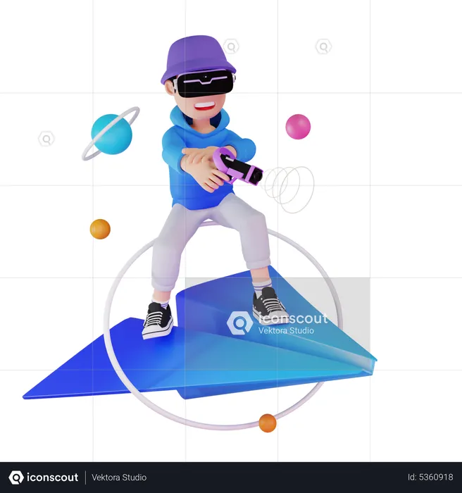 Junge spielt VR-Spiel  3D Illustration