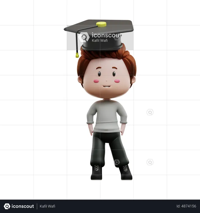 Junge trägt Graduierung Hut  3D Illustration