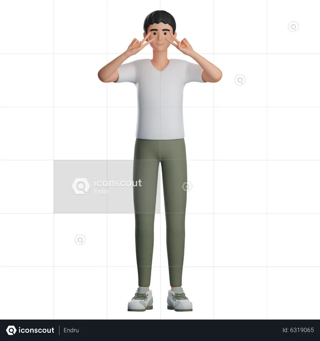 Junge zeigt Peace-Geste  3D Illustration