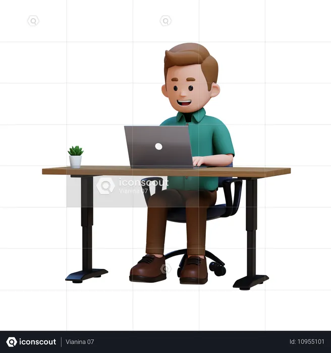 Junger Mann arbeitet am Laptop im Büro  3D Illustration