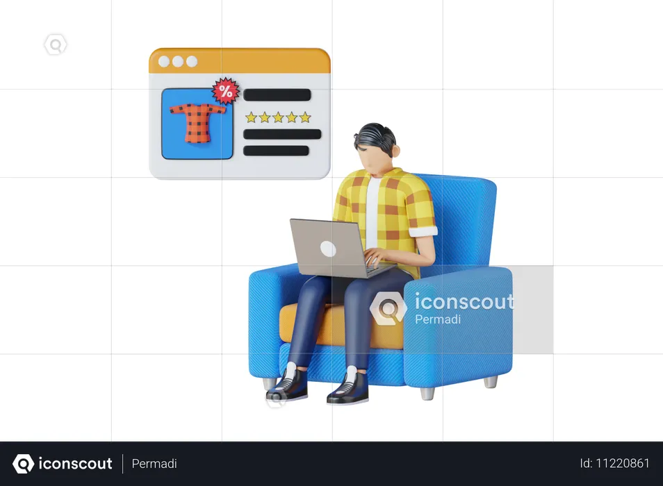 Junger Mann beim Online-Shopping  3D Illustration