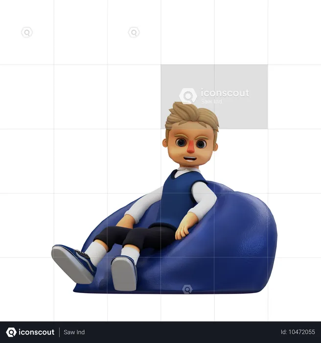 Junger Mann sitzt auf Sitzsack  3D Illustration