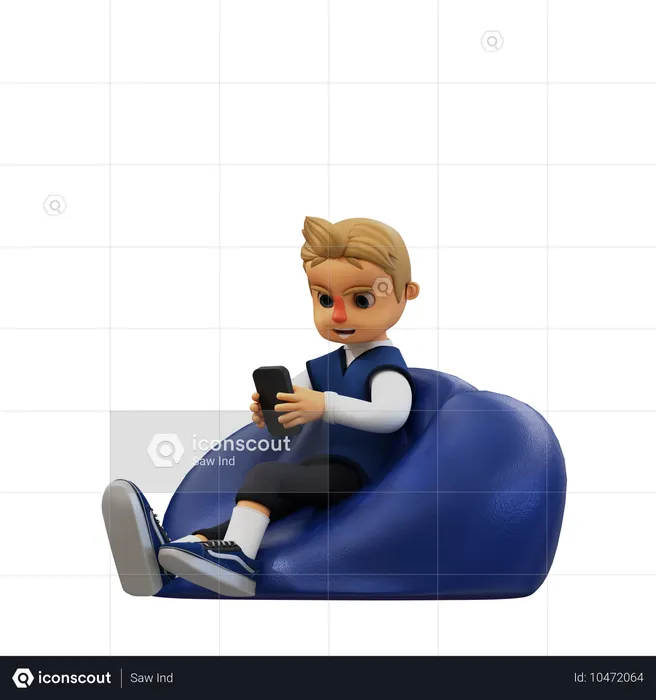 Junger Mann sitzt und benutzt Smartphone  3D Illustration