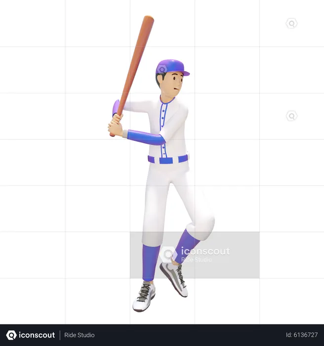 Junger Spieler mit Baseballschläger  3D Illustration