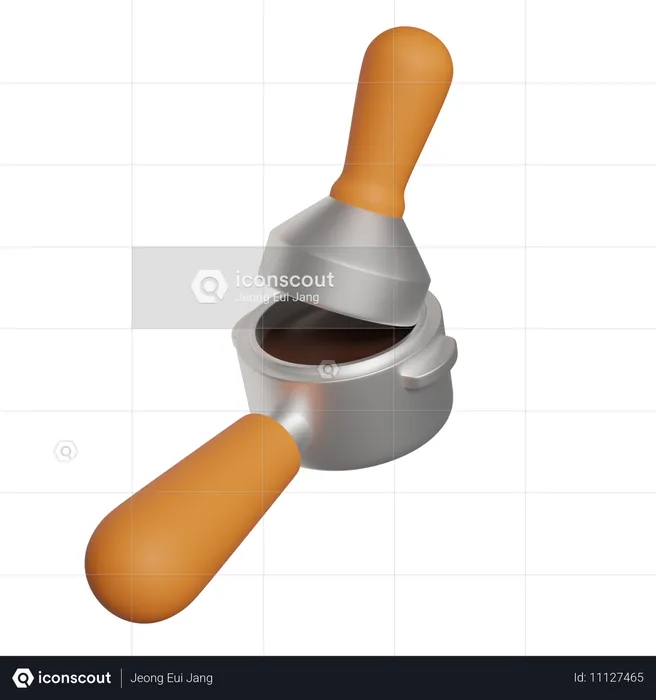 Kaffeebohnen mit einem Tamper pressen  3D Icon