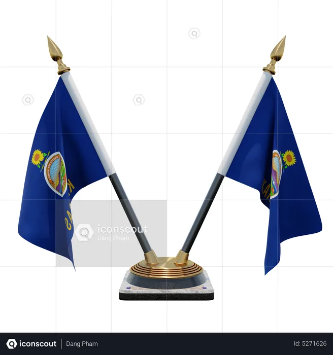 Kansas Double (V) Desk Flag Stand Flag 3D Icon