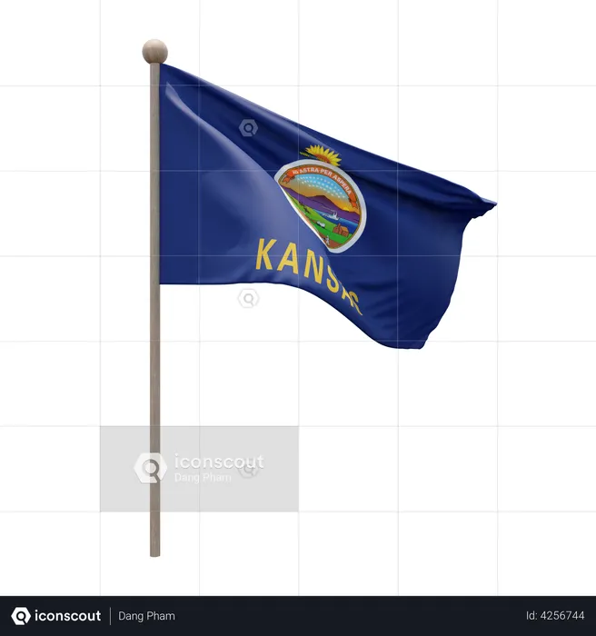 Kansas Flagpole Flag 3D Illustration