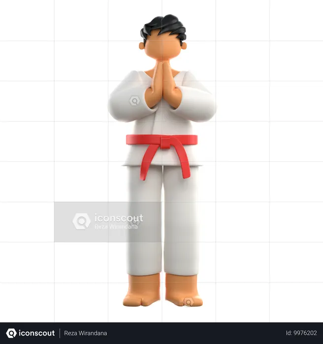 Karate Player Salutes Audience  3D Illustration