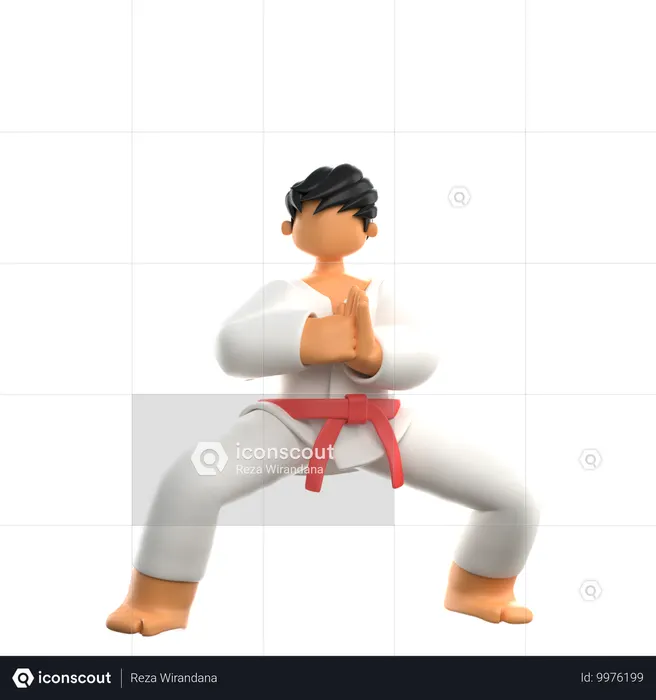 Karate Player Salutes Winner  3D Illustration