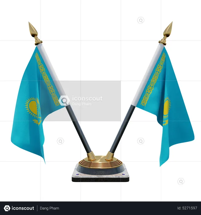 Kasachstan Doppelter (V) Tischflaggenständer Flag 3D Icon