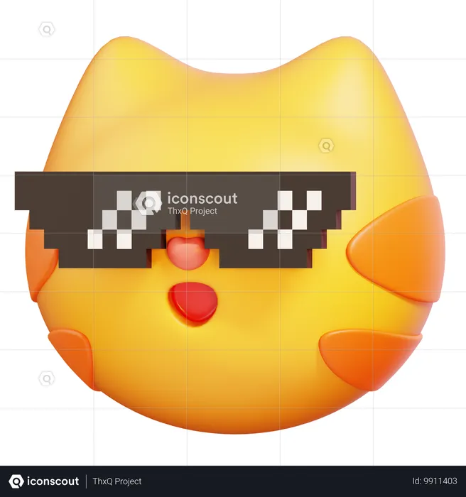 Katze mit Pixelbrille Emoji 3D Icon