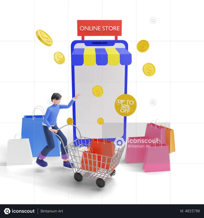 Shopping-App-Verkauf  3D Illustration