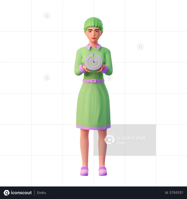 Kawaii girl holding cute target icon  3D Illustration