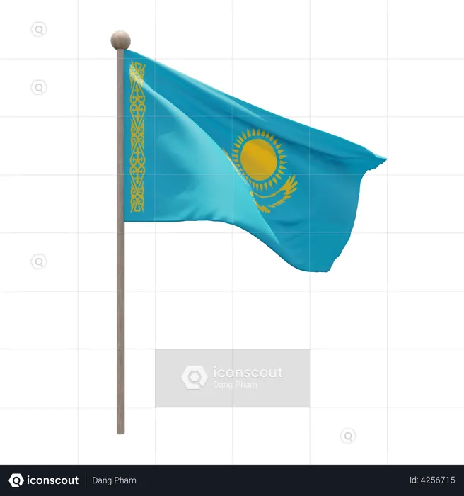 Kazakhstan Flagpole Flag 3D Illustration