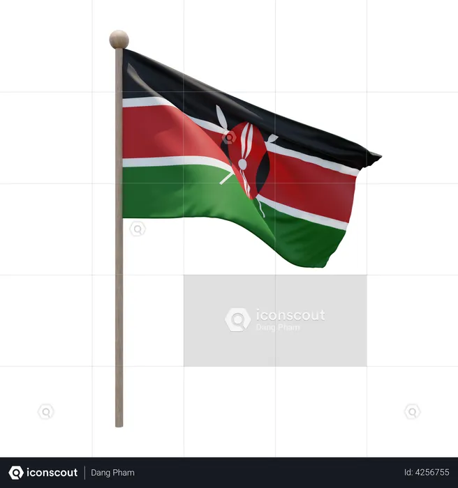 Kenya Flagpole Flag 3D Illustration