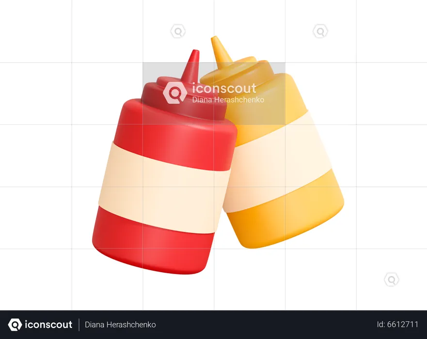 Ketchup And Mustard Bottle  3D Icon