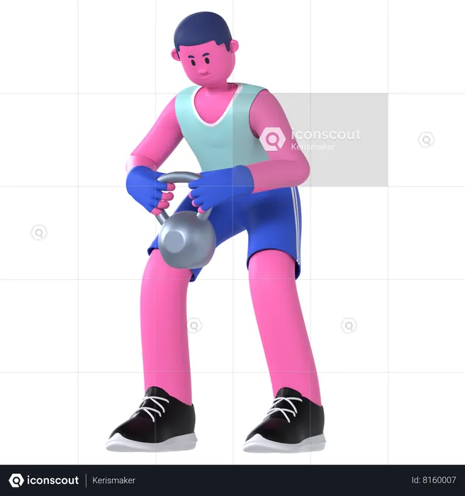 Homem levantando kettlebell  3D Illustration