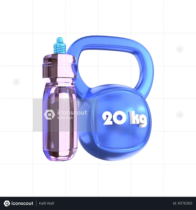 Kettlebell und Trinkflasche  3D Illustration