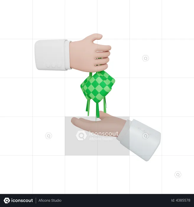Ketupat com a mão  3D Illustration