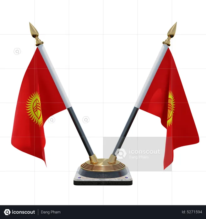 Kirgisistan Doppelter (V) Tischflaggenständer Flag 3D Icon