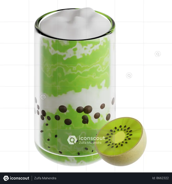 Boba latte kiwi et noix de coco  3D Icon