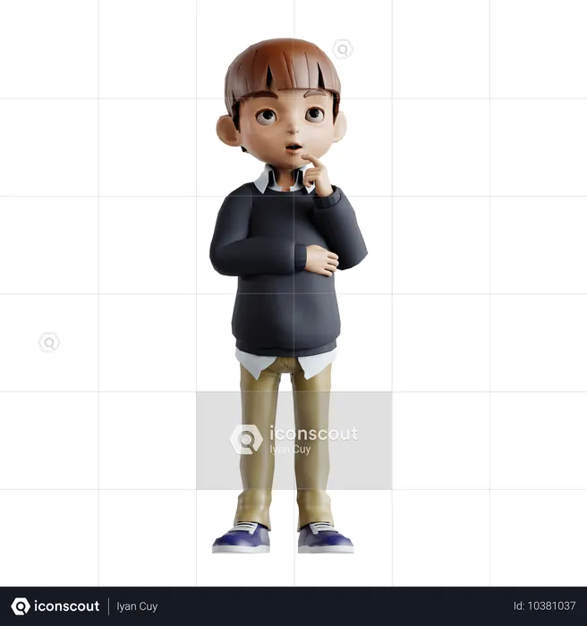 Kleiner Junge denkt etwas  3D Illustration