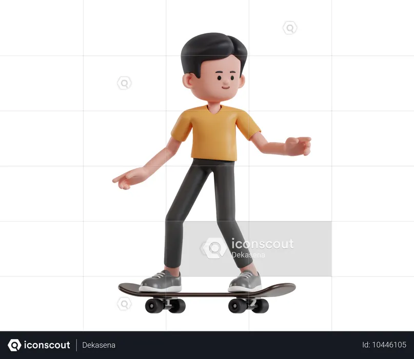 Kleiner Junge im gelben Hemd spielt Skateboard  3D Illustration