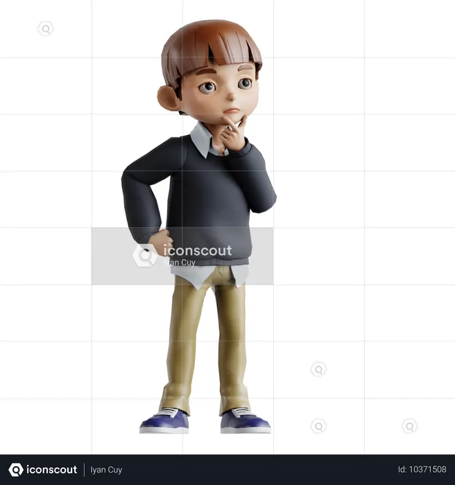 Kleiner Junge in neugieriger Pose  3D Illustration