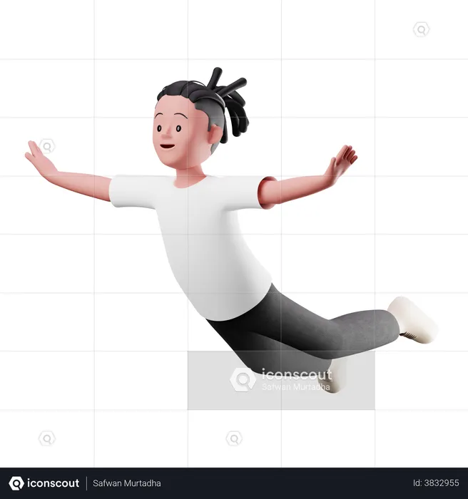 Kleiner Junge mit fliegender Pose  3D Illustration