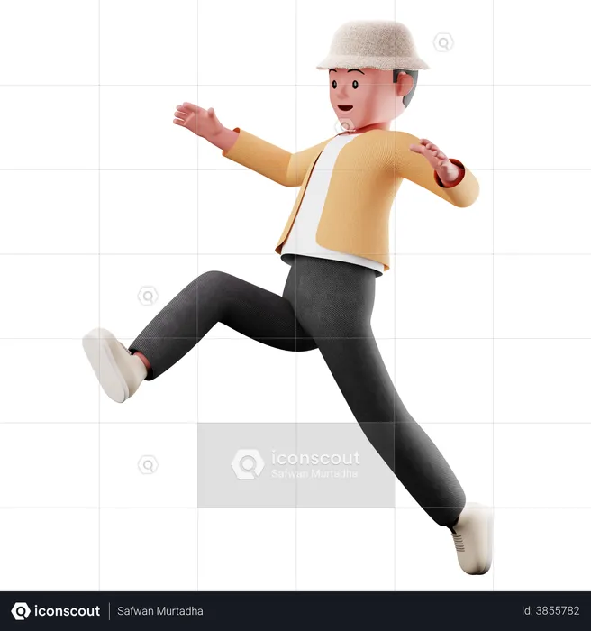 Junge Figur mit Weitsprungpose  3D Illustration