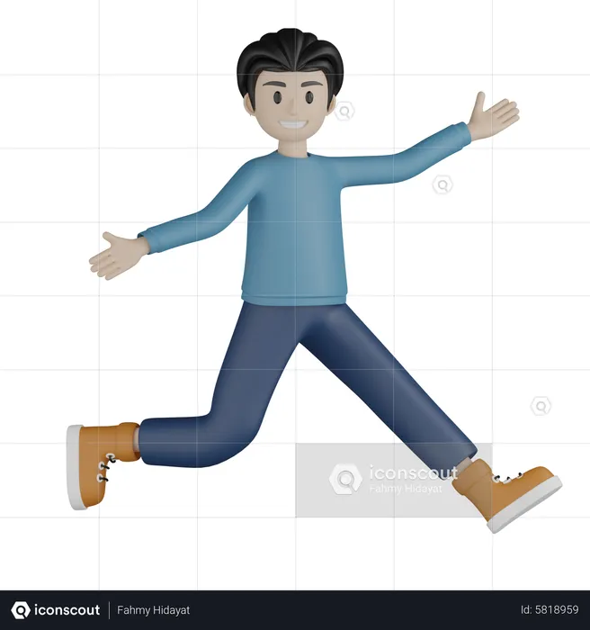 Kleiner Junge läuft mit offenen Händen  3D Illustration