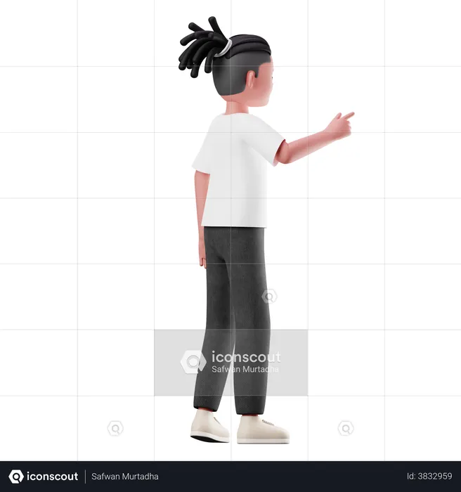 Kleiner Junge zeigt in Präsentationspose  3D Illustration