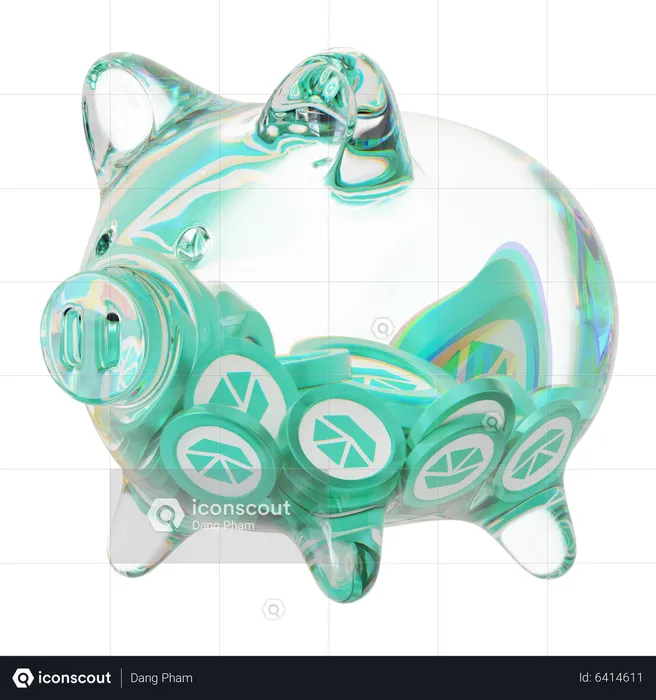 Knc Clear Glass Piggy Bank With Decreasing Piles Of Crypto Coins  3D Icon