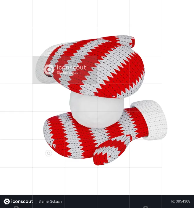 Knitted red mittens hold a snowball to play snowballs 3D Illustration