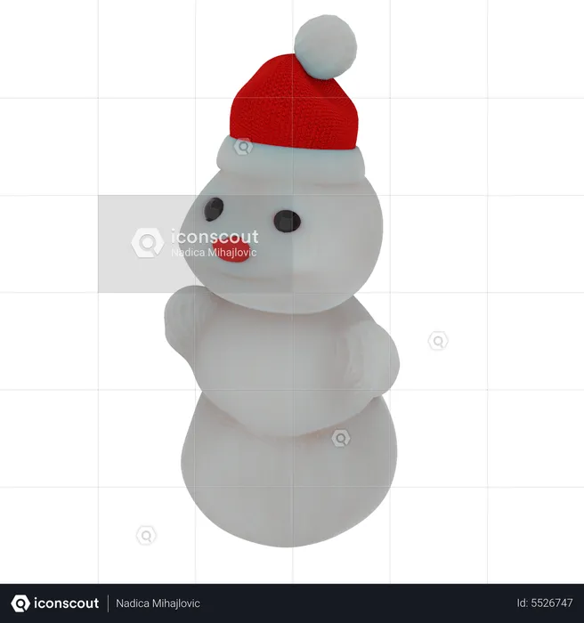 Knitted Snowman with Santa Cap  3D Icon
